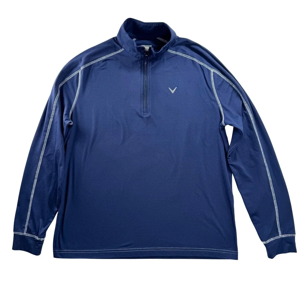 Callaway Quarter‎ Zip Pullover Mens Small Navy Blue Contrast Stitch Golf Shirt